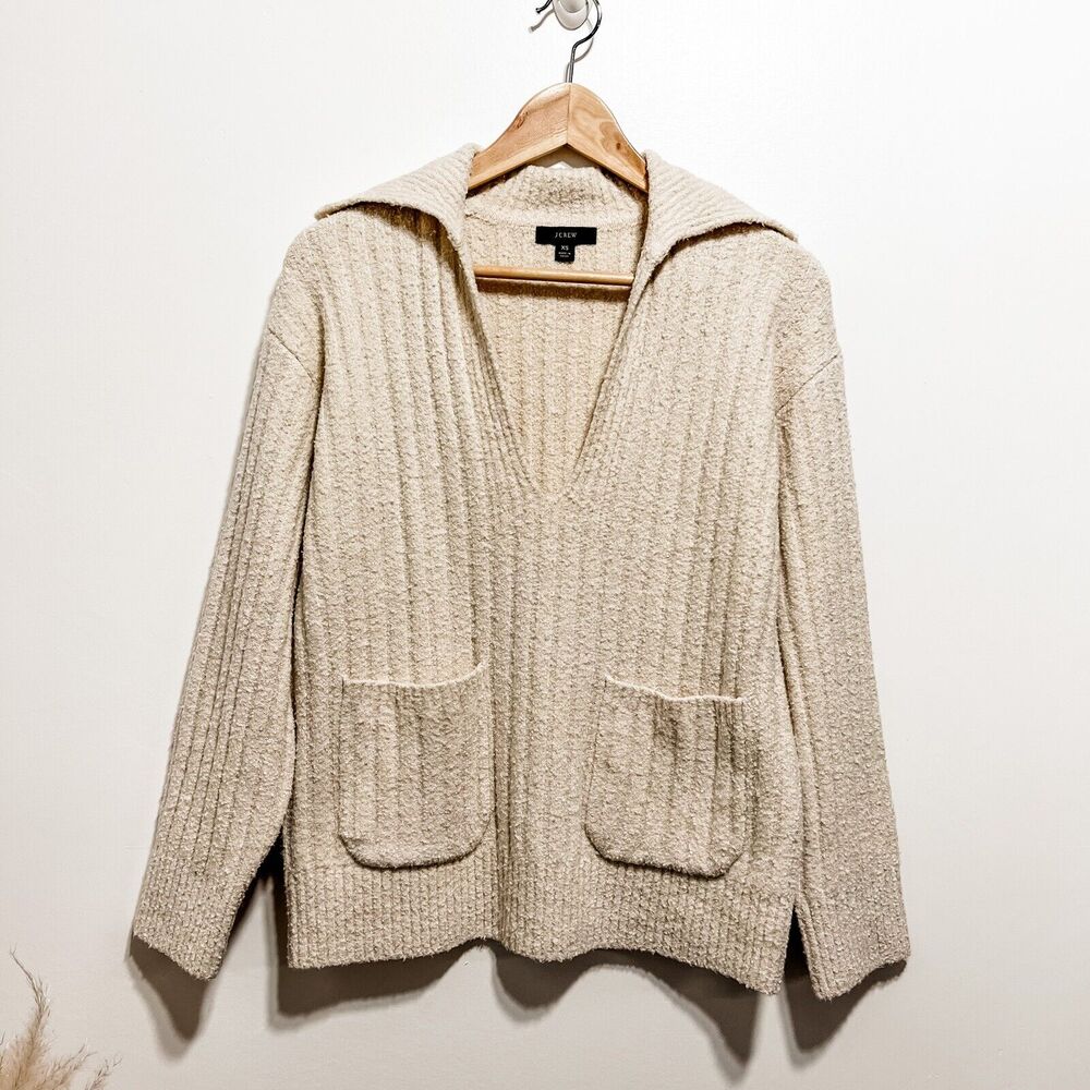 J. Crew Collared Cotton-bouclé Beach Sweater Size XS in Ivory - Picture 4 of 8